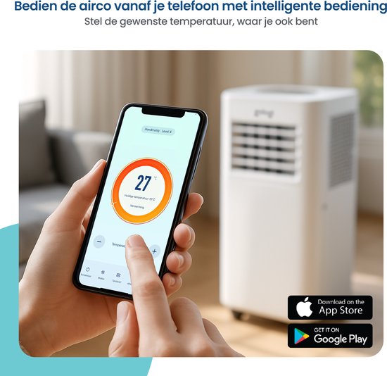 Gologi 3-in-1 Mobiles Klimagerät - Luftkühler mit Wifi und App - 9.000 BTU/h - Mit Fensterdichtungsset - Inklusive Fernbedienung - Geeignet für Schlafzimmer - Weiß