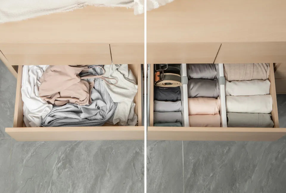 Home & Comfort Set mit 4 verstellbaren Schubladeneinteilungen - 28-44 cm x 10,5 cm x 3,5 cm - Grau