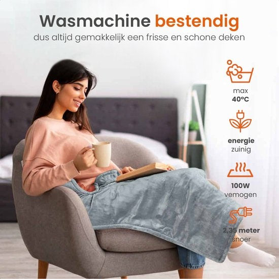 Goliving Heizdecke für Rücken und Nacken - Elektrische Heizdecke - 3 Heizstufen - Timerfunktion - Maschinenwaschbar - 100 Watt - 90 x 60 cm - Grau