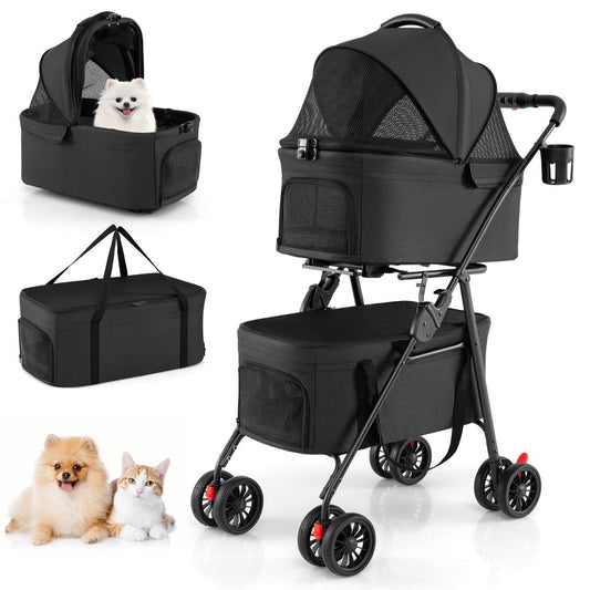 Coast zusammenklappbarer Doppel-Haustierwagen – 3-in-1 mit abnehmbaren Transportboxen – Geländeräder – schwarz