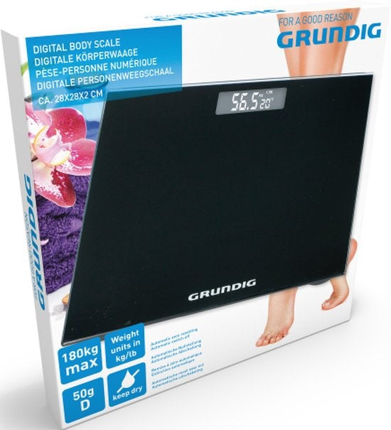 Grundig Waage - Digitale Körperwaage - 2 bis 180 Kg - Schwarz