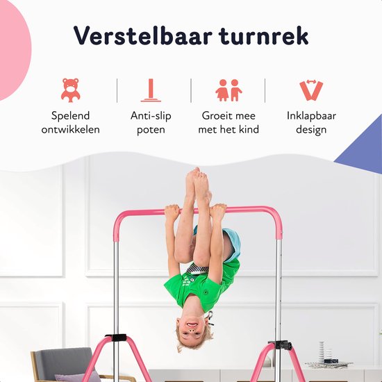Zusammenklappbares Turngerüst - Klettergerüst - Verstellbar in 4 Höhen - Streckgerüst - Duikelrek - Kinder - Kleinkind - Klettergerüst für draußen und drinnen