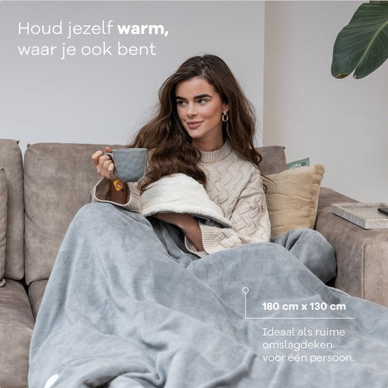 Zenwave Heizdecke 180x130cm - Waschmaschinenfeste Wickeldecke Grau - 10-stufige Wärmedecke - Ultraweiches Fleece-Wärmeplaid - Heizdecke - Camping & Outdoor - 1 Person