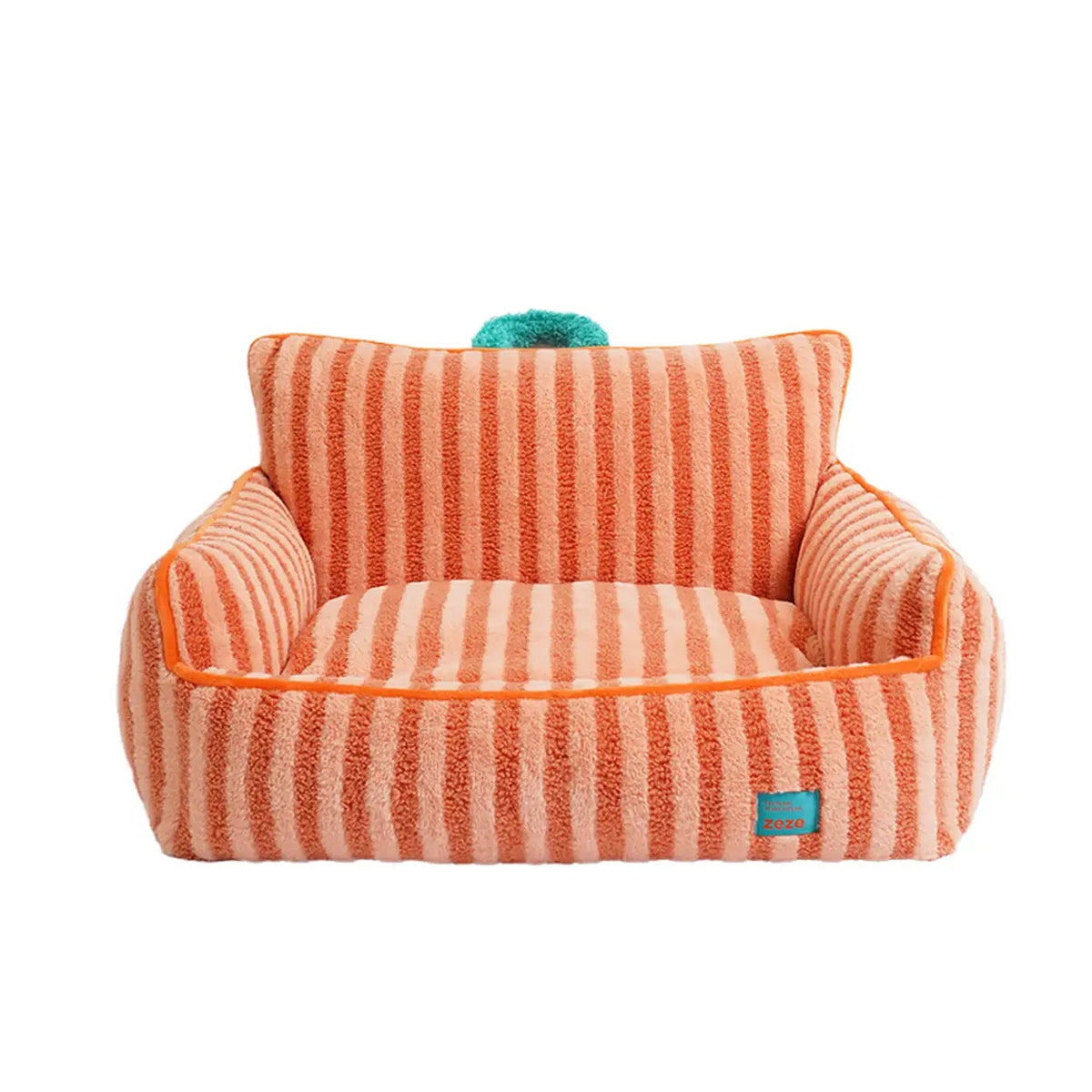 ZEZE Gestreiftes Plüsch-Haustierbett – Basic Orange – 68 x 53 x 37 cm