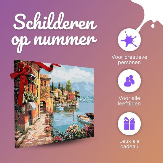 Rubye Malen nach Zahlen Erwachsene - Italienische Küste - Inklusive Farbe und Pinsel - Leinwand Malerei Leinwand - Farbe nach Zahlen - 40x50cm