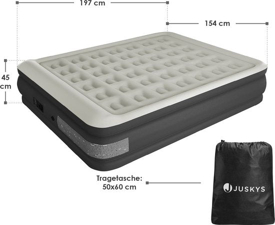 Juskys Selbstaufblasendes Luftbett Sapri L - Grau - 197 x 154 x 45 cm - inkl. Aufbewahrungsbeutel