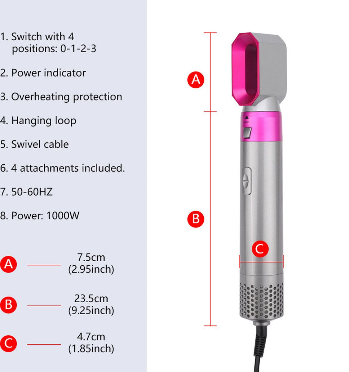Yiko - Heißluftstyler - 5 in 1 Haarbürste - bis 140°C - Salon Perfect Hair - Lila