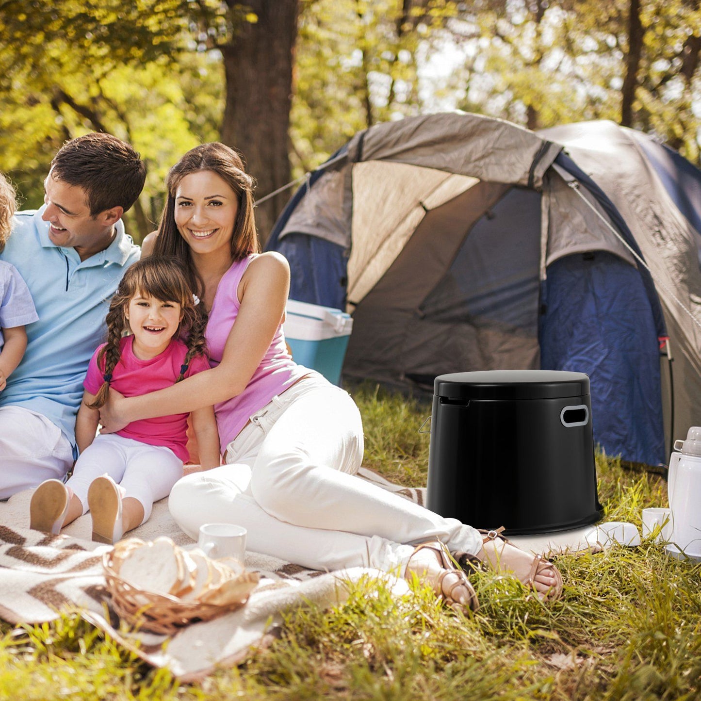 coast Tragbare Reisetoilette 41x49x34 cm Schwarz Leichtgewicht mit herausnehmbarem Inneneimer und Toilettenpapierhalter