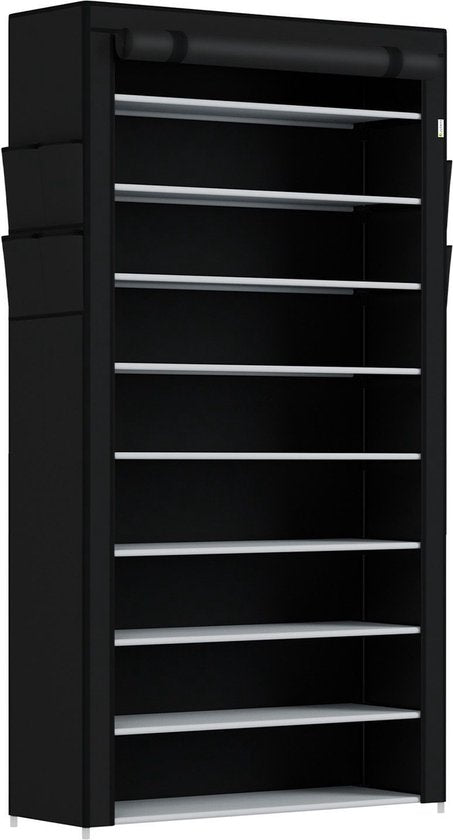 Schuhschrank / Schuhregal L - 9 Ebenen - Stoff - Schwarz - Inkl. Seitentaschen