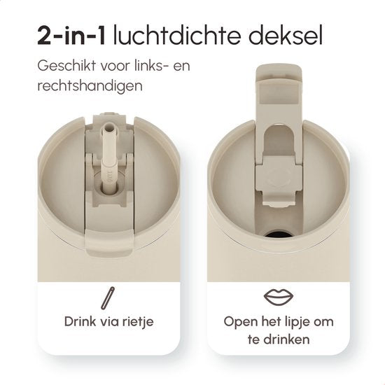 ONYX Trinkflasche mit Strohhalm 700ML - Wasserflasche für Kinder & Erwachsene - Thermosbecher Reisebecher - Motivationstrinker - Trinkbecher für die Schule - Beige