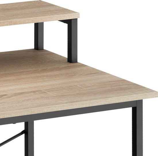 tectake - Everett Schreibtisch - 80 cm breit - Computertisch - mit Ablage und Organizer - hellbraun - 404663