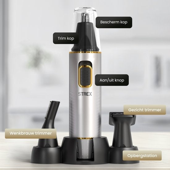 Strex 3 In 1 Nasenhaartrimmer Set - Wiederaufladbar & Waschbar - Nasentrimmer / Ohrentrimmer / Augenbrauentrimmer / Barttrimmer - Männer & Frauen