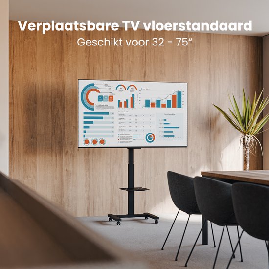 Auronic TV-Ständer, fahrbar, für Fernseher von 32 bis 75 Zoll – TV-Ständer auf Rädern – universell einsetzbar – höhenverstellbar – drehbar – neigbar – für 55", 65" und mehr – schwarz