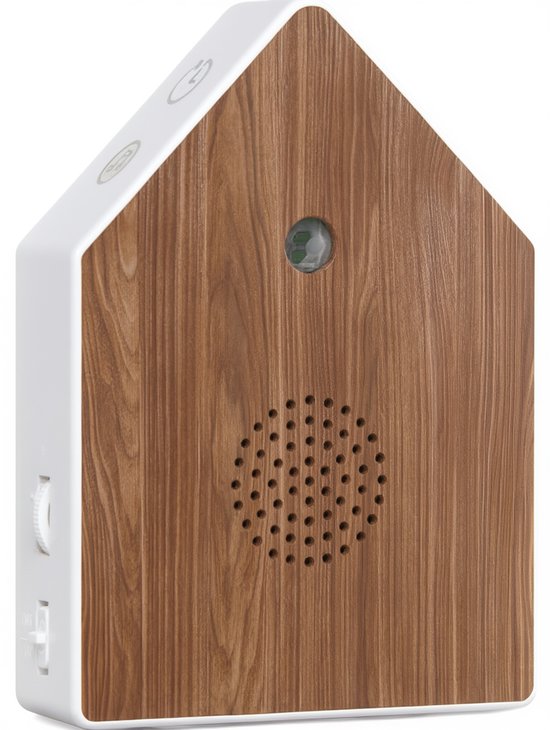 UPLY Birdhouse With Sound - Vogelhaus mit Sensor - 5 Naturgeräusche für Toilette/WC - Bewegungsmelder - Zwitscherbox - Geschenk - Inkl. Befestigung - Weiß - Eiche