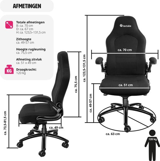 tectake - Bürostuhl Gaming Stuhl - Luxus Schreibtischstuhl Bürostuhl - Racing Stuhl Schreibtischstuhl Gaming Stuhl Springsteen - schwarz