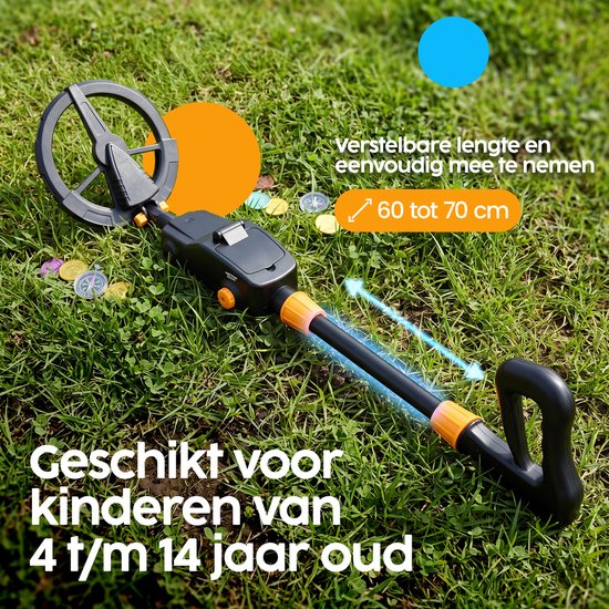 Infinity Goods Metalldetektor Junior – Für Kinder – Wasserdicht & leicht – Verstellbar – LCD-Display – Inkl. Batterien und Schaufel