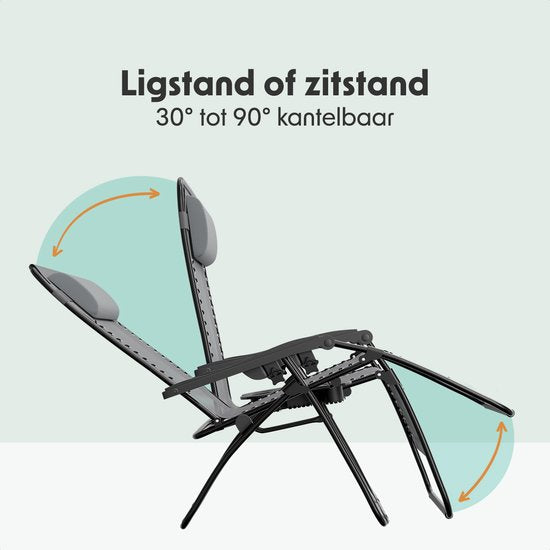 LifeGoods Liegestühle - klappbar - Komplettset - mit Beistelltisch - 30°-90° verstellbar - Gartenstühle - Metall - Grau