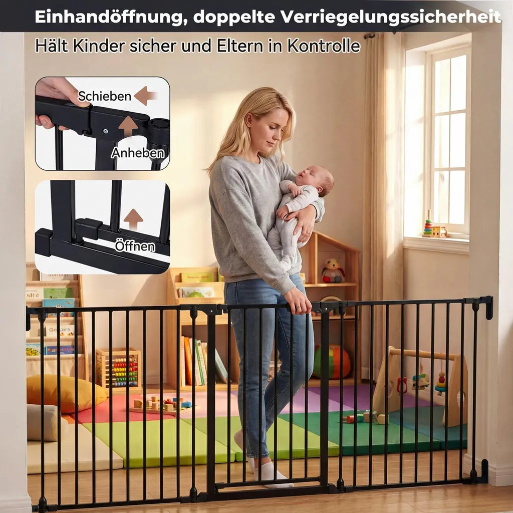 Coast 3-teiliges Treppengitter – Verstellbar 74,5–198 × 74,5 cm – Schwarz