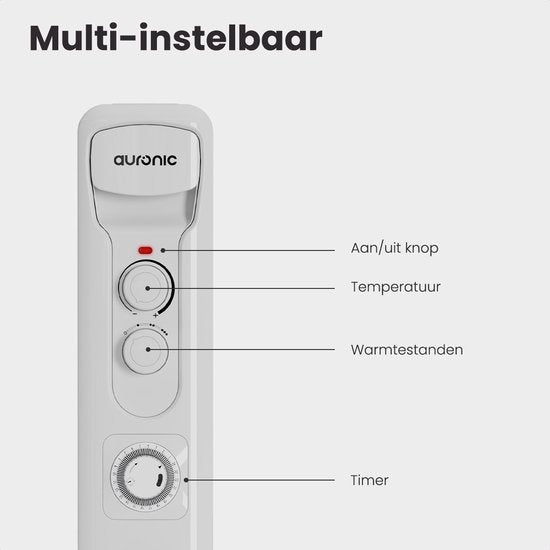 Auronic Ã–lradiator - Elektrischer Heizkörper - Thermostat - Timer - 3 Stufen - bis zu 1500W - Weiß