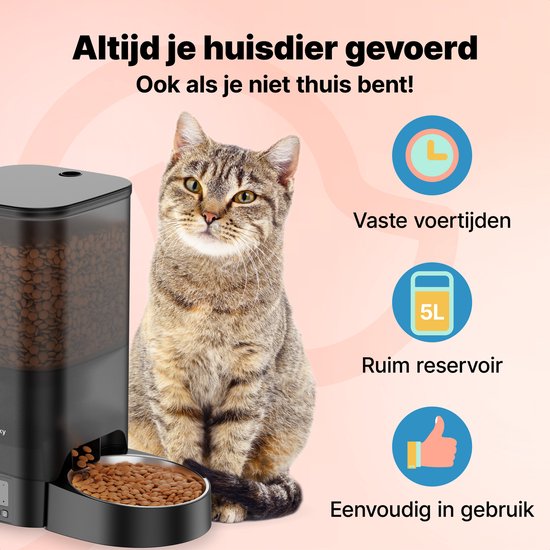 Jake and Jacky Futterautomat für Katzen und Hunde - 5 Liter - inkl. Edelstahl-Futterautomat & Slowfeeder - Futterspender & Anti-Schnapp-Schale - Futterautomat für Katzen & Hunde - Schwarz
