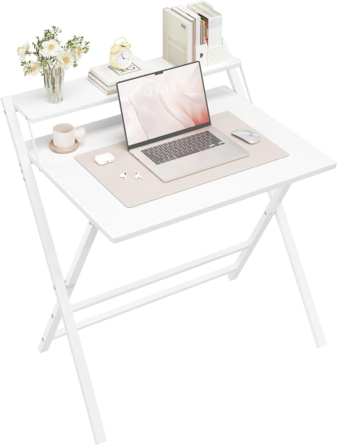 Yaheetech Klapptisch 80 x 50 cm – Weiß – Computertisch mit Monitorhalterung und Ablagefach