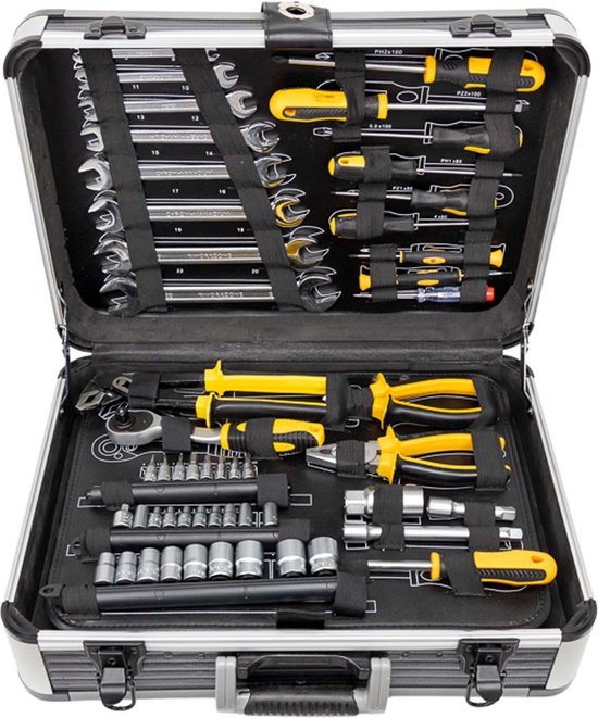 ALDORR Tools – 89 - Teiliges Werkzeugset im Koffer – Werkzeugkasten – Gefüllter Werkzeugkoffer – Werkzeugkiste – Schraubendreherset – Aluminium – Handwerkzeug – Basiswerkzeug – Mit Drehmomentschlüssel und Ratsche – Geschenk für Männer - Einweihungsgeschen
