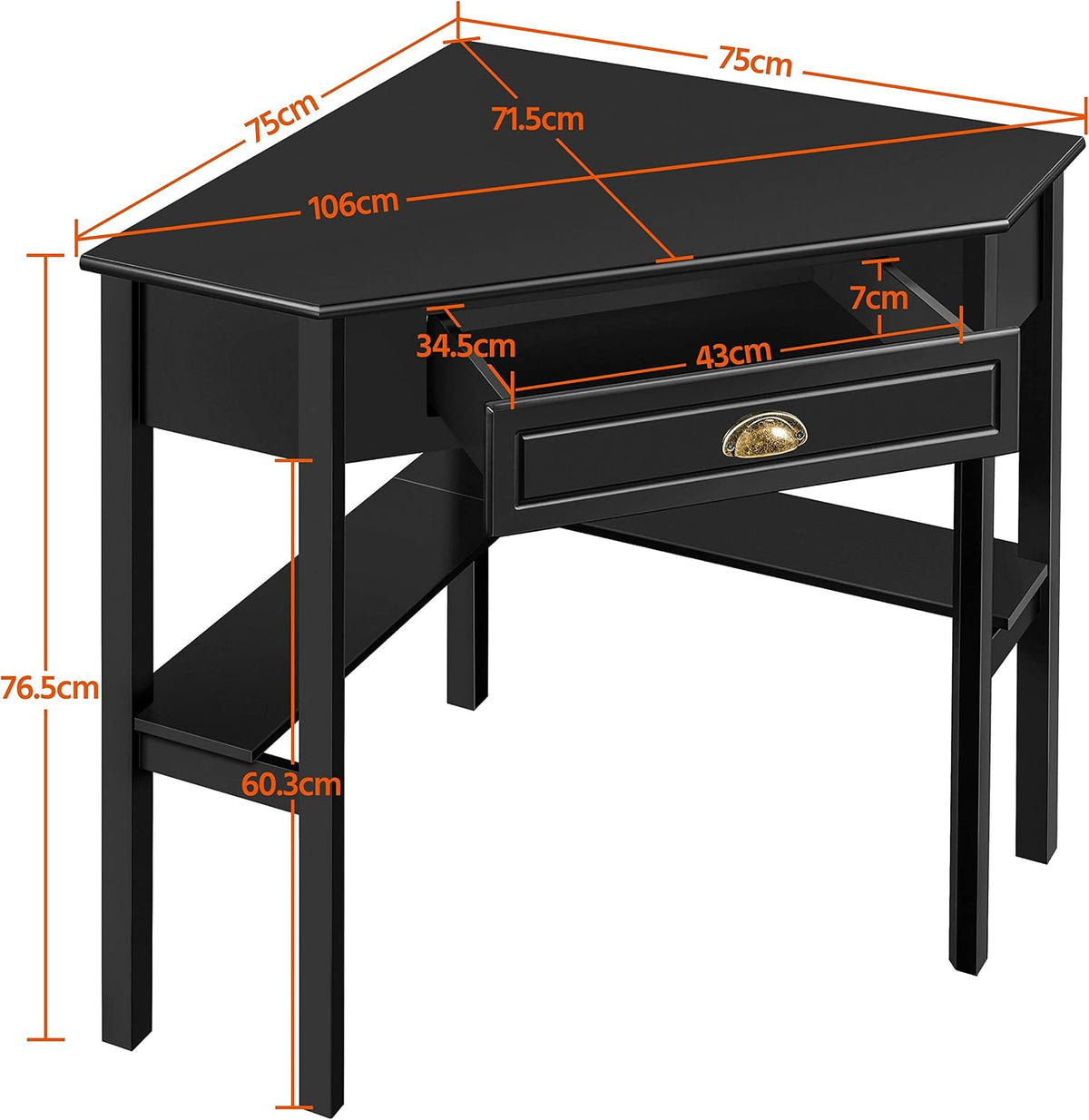 Yaheetech Eckschreibtisch 106 × 71,5 × 77 cm – mit Schublade und Einlegeböden, schwarz