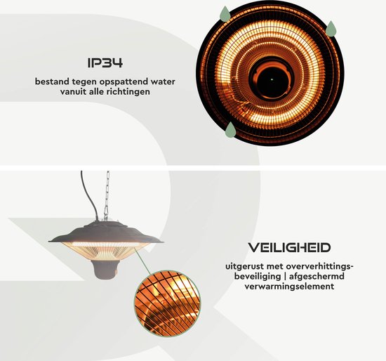 BRASQ Elektrischer Terrassenheizer Pendant PHC100 - Infrarotheizung 1500W - mit Fernbedienung - 3 Heizstufen - für den Innen- und Außenbereich - spritzwassergeschützt - Schwarz