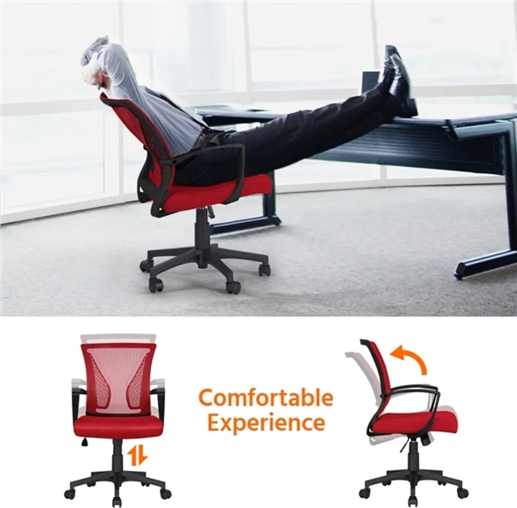 Yaheetech Ergonomischer Bürostuhl 60 x 60 x 91–100,5 cm – Rot – Verstellbarer Drehstuhl mit Netzrückenlehne
