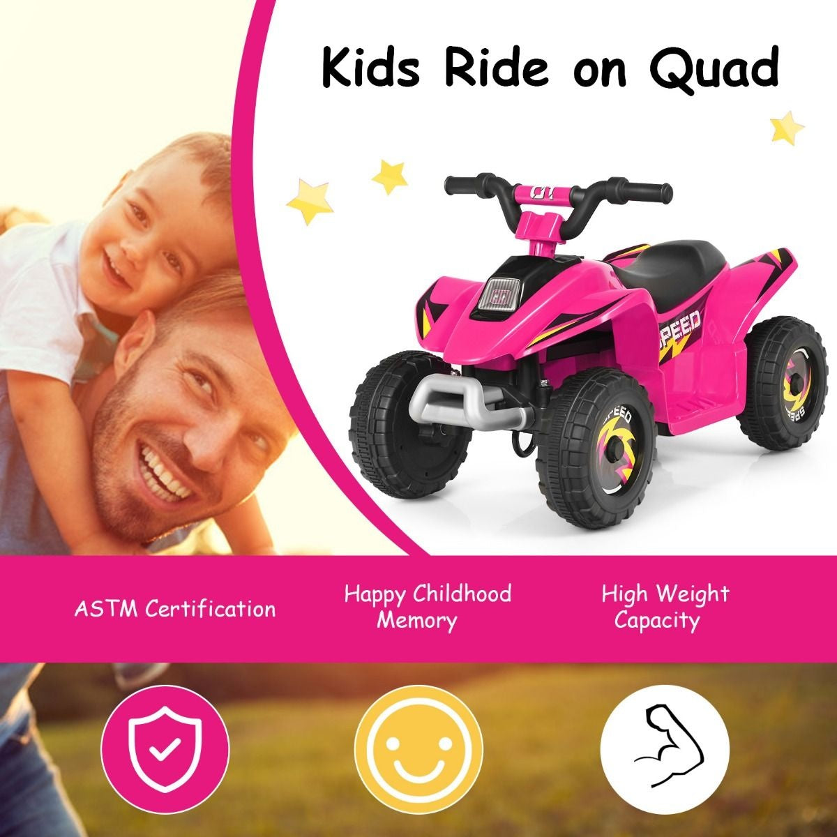 Coast Kinderwagen Mini Electroquad 6 V Batteriebetriebenes Quad 2,8-4,6 km/h Pink Pink