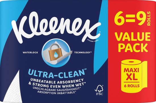 Kleenex Küchenpapier – Küchenrolle „Ultra Clean“ – 6 Maxi-XL-Rollen – Vorteilspackung