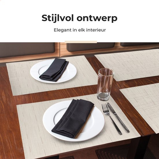 Castagnola Tischsets - Kunststoff Tischsets - Untersetzer - Tischsets Kunststoff und PVC - 6 Stück - 45 x 30 cm - Beige
