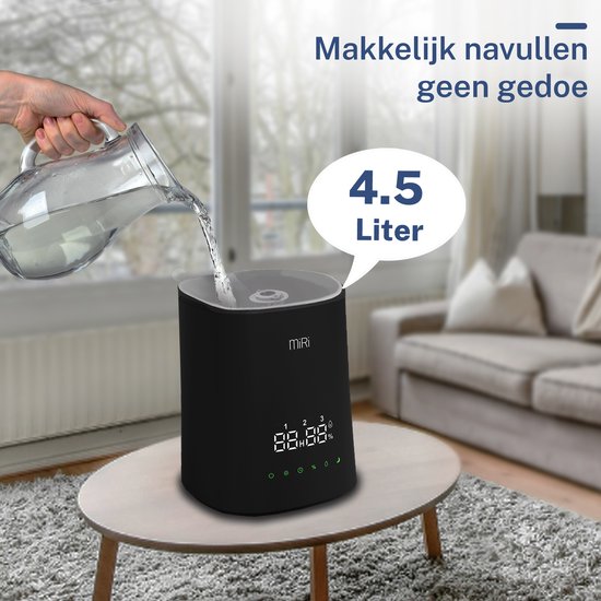MiRi Nimbus - Luftbefeuchter - Luftbefeuchter - 4.5L - Luftfeuchtigkeitsmesser - Ionisator - 50m² - Ultraschall - Fernbedienung - Touch Controls - Aromatherapie