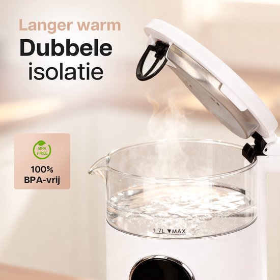 HomeShift® Wasserkocher mit Temperaturkontrolle - Warmhaltefunktion - Doppelwandig - Elektrisch - 1,7 Liter - 2200W - Weiß