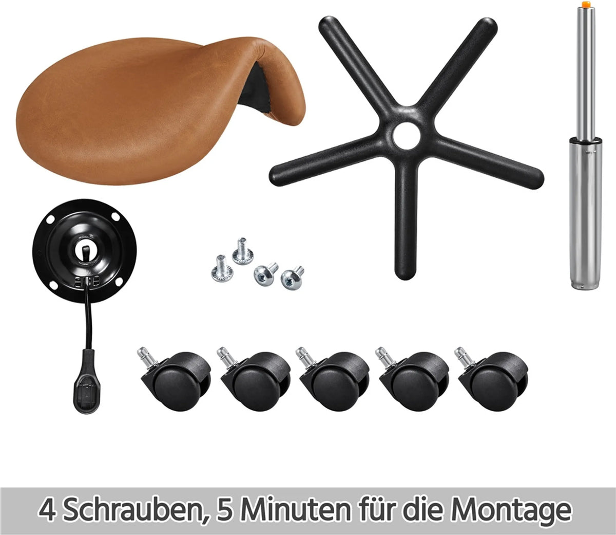 Yaheetech Saddle Stool Ergonomisch - Ausgestattet mit höhenverstellbarem SGS Gaslift und 360° drehbaren Nylonrädern und verchromtem Fuß - Für Friseursalon und Praxis - Retro Braunes PU Kunstleder und Metall - 50 x 50 x 45,5-60 cm