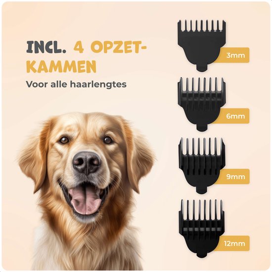 Dutchwide Groommate Kabellose Tierschermaschine - Inkl. 4 Aufsätze - schwarz