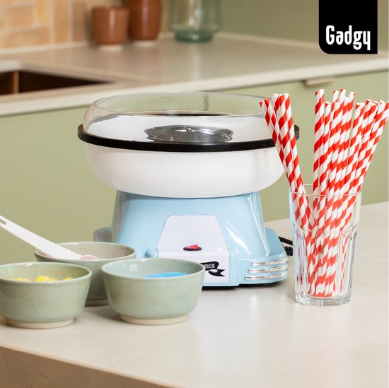 Gadgy Zuckerwattemacher Retro Blau - Mit 10 Stäbchen und Messlöffel - Zuckerwattemacher - Süßigkeiten - Kinderparty