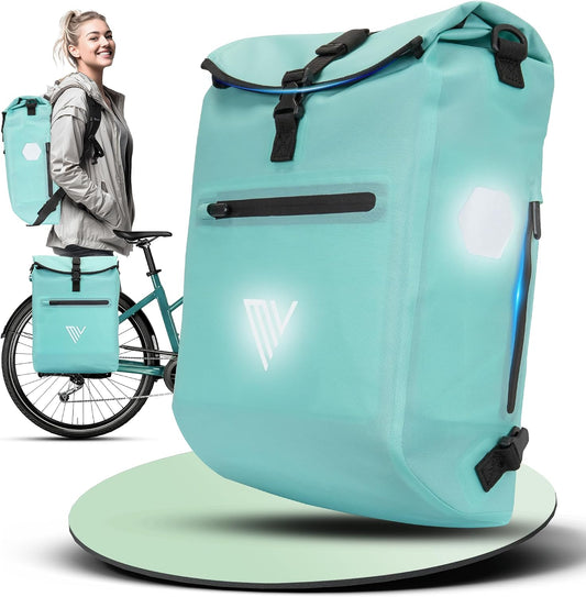 MIVELO 3-in-1-Fahrradtasche 20 Liter – Aqua – Gepäckträger-Tasche, Rucksack und Umhängetasche