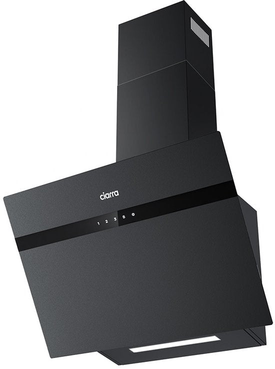 CIARRA CBCG6736H-G 60 cm schräge Dunstabzugshaube, schwarz – Milchglas mit Anti-Fingerabdruck-Beschichtung – mit WLAN – inklusive Set mit Aktivkohlefiltern – 650 m³ – Energieeffizienzklasse A+++