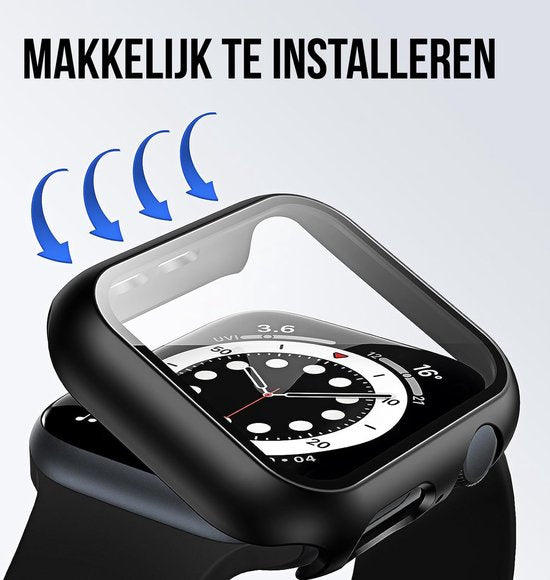 Gehäuse passend für Apple Watch Series 4 / 5 / 6 / SE - 40 mm Displayschutzfolie - 2 Stück - Full Cover Hard Case - Schwarz