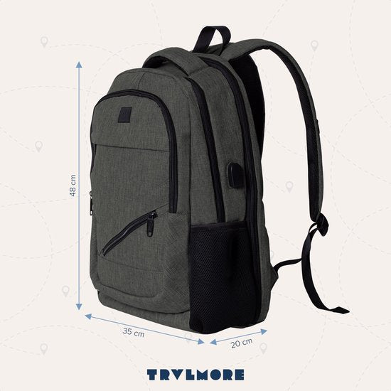TRVLMORE Rucksack - 36L - 17 Zoll - Laptop-Rucksack - Schultasche - Männer und Frauen - Laptop-Tasche - Spritzwassergeschützt Grau Grün