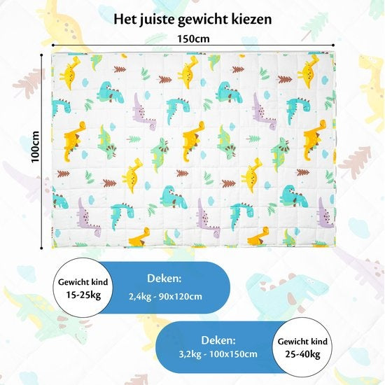 EL Life Wiegedecke Kind 3.2kg - 100 x 150cm - Wiegedecke - OEKO-TEX Baumwolle - Dino