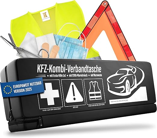 Heroism 3-in-1 Car First Aid Kit 2026 - Erste-Hilfe-Kasten, Warndreieck & Sicherheitsweste, EU-konform