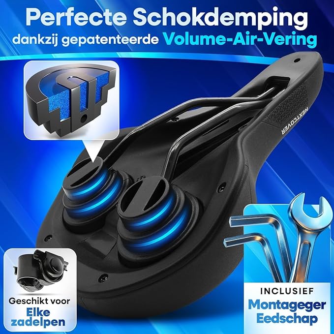 Nextcover ComfortPro Fahrradsattel – Memory-Schaum – Wasserdicht – Atmungsaktiv – Schwarz