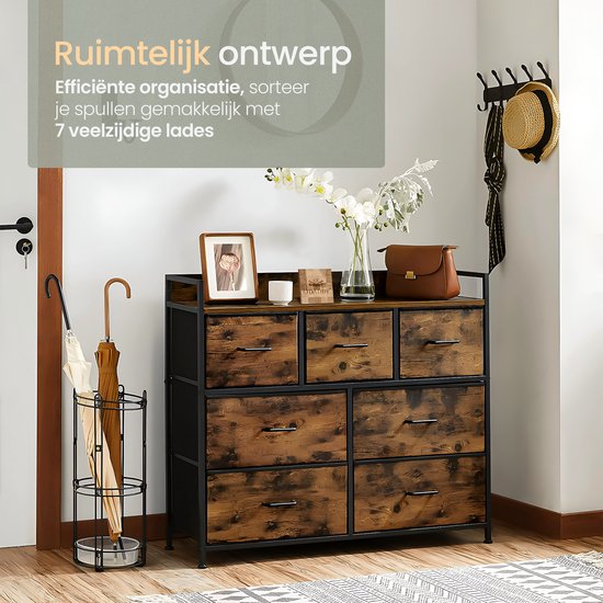 O'DADDY® Aufbewahrungsschrank - Sideboard - Kommode - Industrial - 7 Schubladen - Kommode - 28,5 x 98 x 85 cm - Vintage Brown/Black