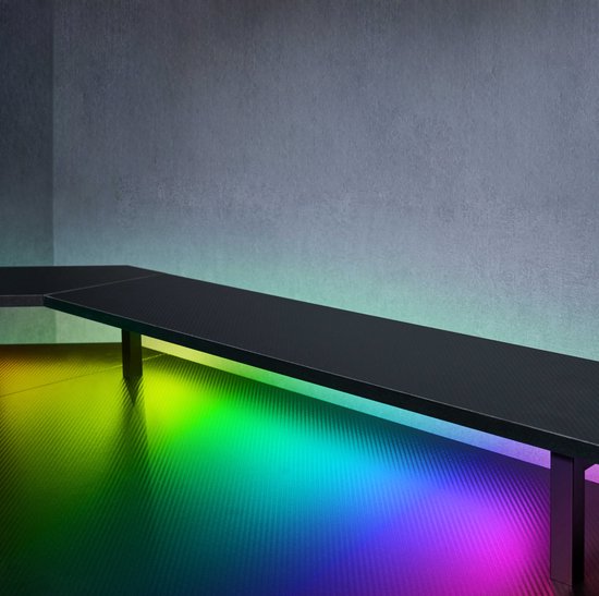 Eckschreibtisch – Gaming-Schreibtisch – L-förmiger Schreibtisch – USB- und USB-C-Anschlüsse sowie Stromanschluss in der Tischplatte – LED-Beleuchtung – Tischplatte 130 x 130 x 50 cm