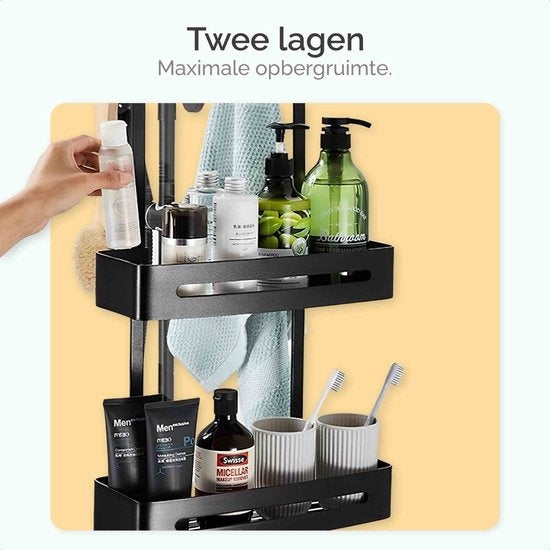 Goliving - Shower Rack - ohne Bohren - Hängende Duschablage - 74 x 35 cm - Edelstahl - Schwarz