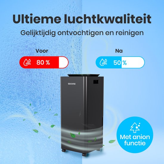Auronic Luftentfeuchter und Luftreiniger - Pro Series - 20L pro Tag - Waschtrockenfunktion - Schlafzimmer, Badezimmer und Wohnzimmer - Feuchtigkeitsfresser für den Haushalt - Schwarz