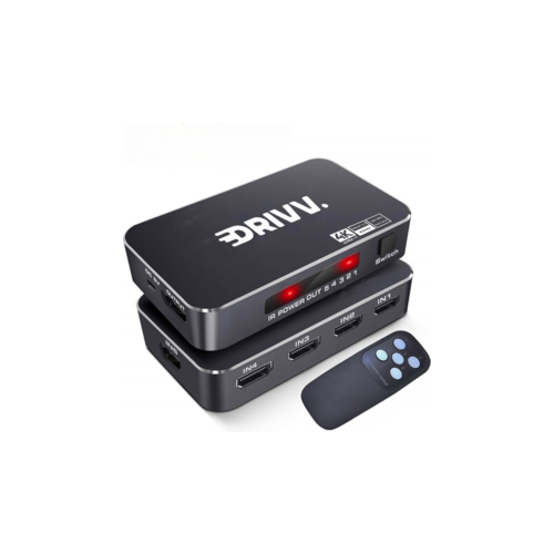 Drivv. HDMI Umschalter 4K 60Hz - 5 Eingänge 1 Ausgang - Inklusive Fernbedienung - Automatische Umschaltung - Unterstützt 720p/1080p/4K/3D - Schwarz