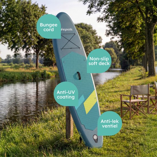 LifeGoods SUP Board All-round Compact - mit Sitz - 100 KG Tragfähigkeit - 300 x 76 cm - Aufblasbar - Komplettes SUP Paket - Cyan/Dunkelgrün